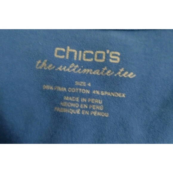 Chico's The Ultimate Tee Size 4 Blue Pima Cotton Short Sleeve - Picture 2 of 8